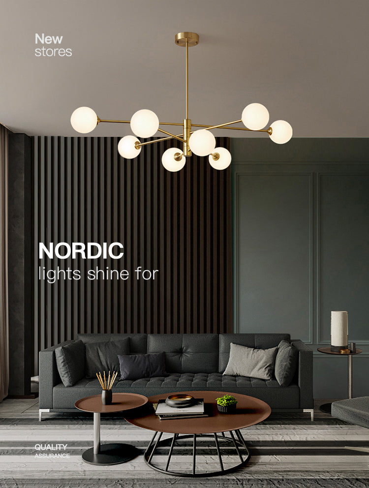 Lampadella da soggiorno minimalista moderno a 8 luci da 32 "Lampada di sospensione in vetro molecolare larga