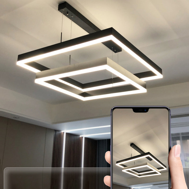 Acryl vierkante kroonluchter lamp Minimalistische stijl LED -hanger lichtkit in zwart