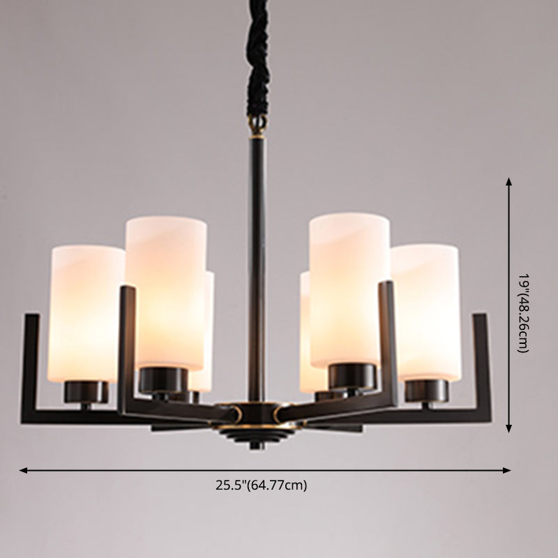 Cylindrical White Glass Shade Brass Chandelier American Style Simplicity Lighting Fixture for Living Room