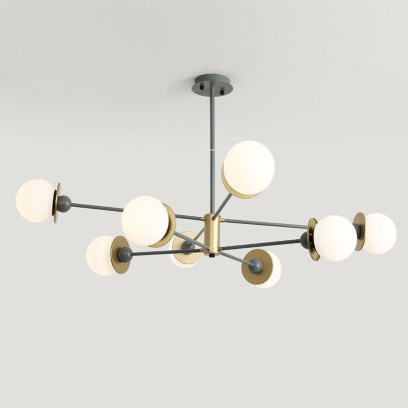 8-Light Contemporary Simplicity Glass Chandelier Round Metal Sheet Design Molecular Styling Lighting Pendant