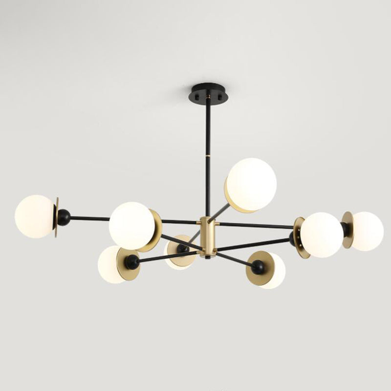 8-Light Contemporary Simplicity Glass Chandelier Round Metal Sheet Design Molecular Styling Lighting Pendant