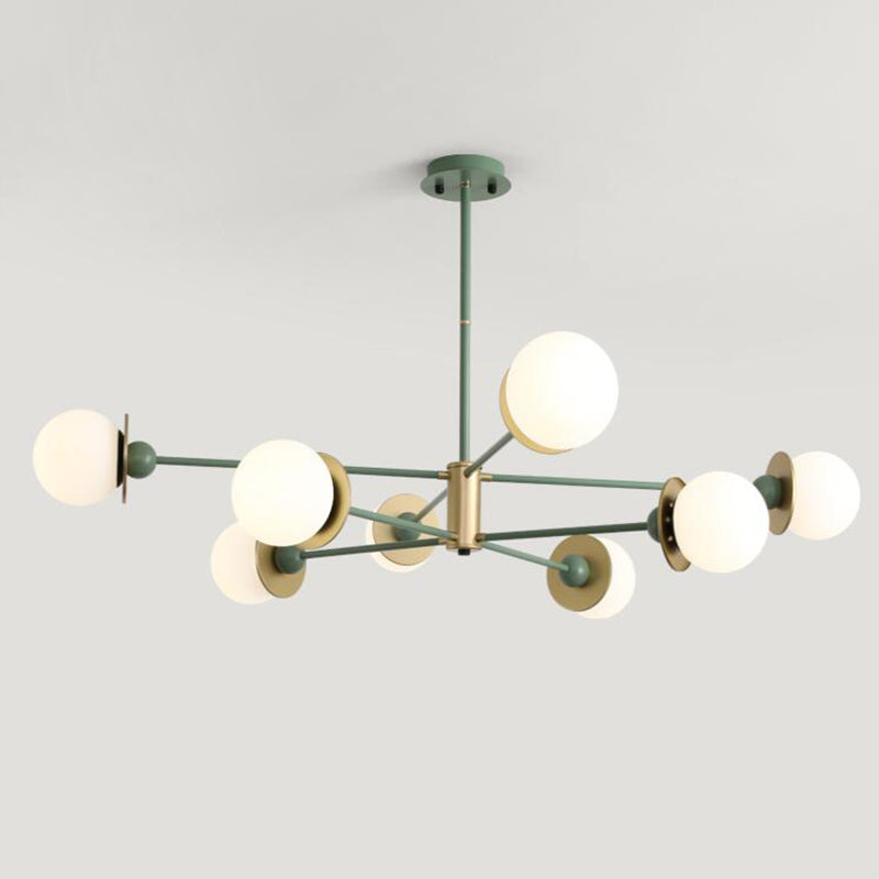 8-Light Contemporary Simplicity Glass Chandelier Round Metal Sheet Design Molecular Styling Lighting Pendant