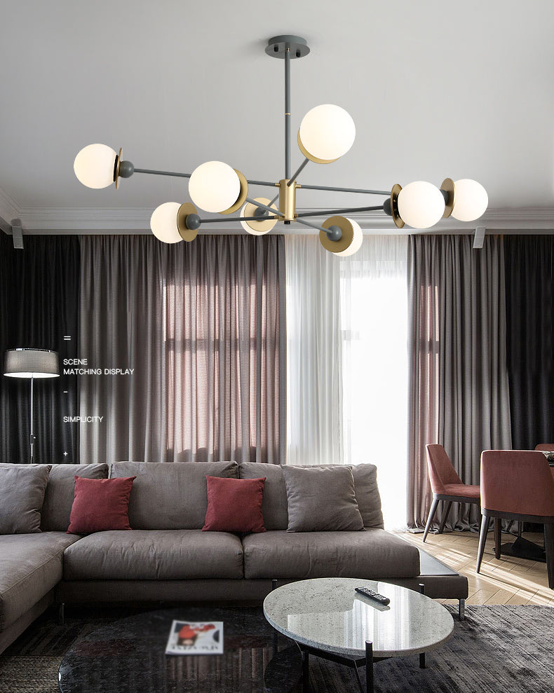 8-Light Contemporary Simplicity Glass Chandelier Round Metal Sheet Design Molecular Styling Lighting Pendant