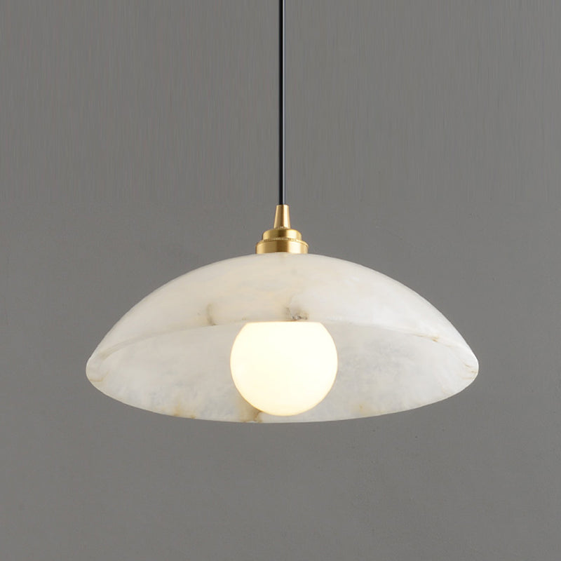 11.8 pulgadas de ancho tono de cúpula colgante de mármol blanco simplicidad lámpara colgante de latón