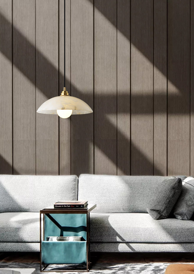 11.8 pulgadas de ancho tono de cúpula colgante de mármol blanco simplicidad lámpara colgante de latón