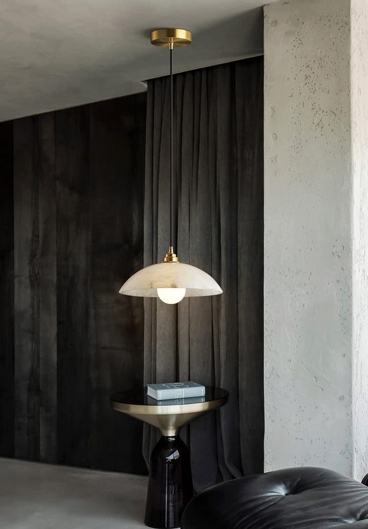 11.8 pulgadas de ancho tono de cúpula colgante de mármol blanco simplicidad lámpara colgante de latón