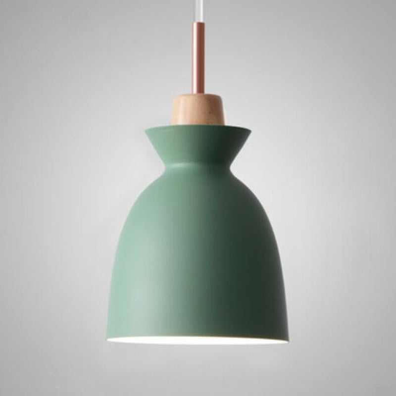 Tonalità in metallo appeso leggero stile nordico 1 ristorante leggero con soffitto a sospensione con top in legno