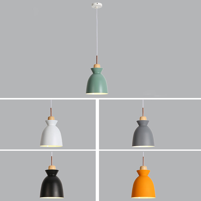 Tonalità in metallo appeso leggero stile nordico 1 ristorante leggero con soffitto a sospensione con top in legno