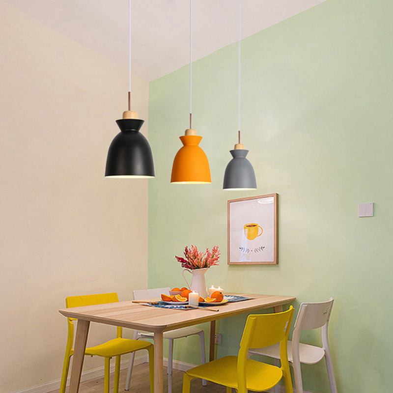 Tonalità in metallo appeso leggero stile nordico 1 ristorante leggero con soffitto a sospensione con top in legno