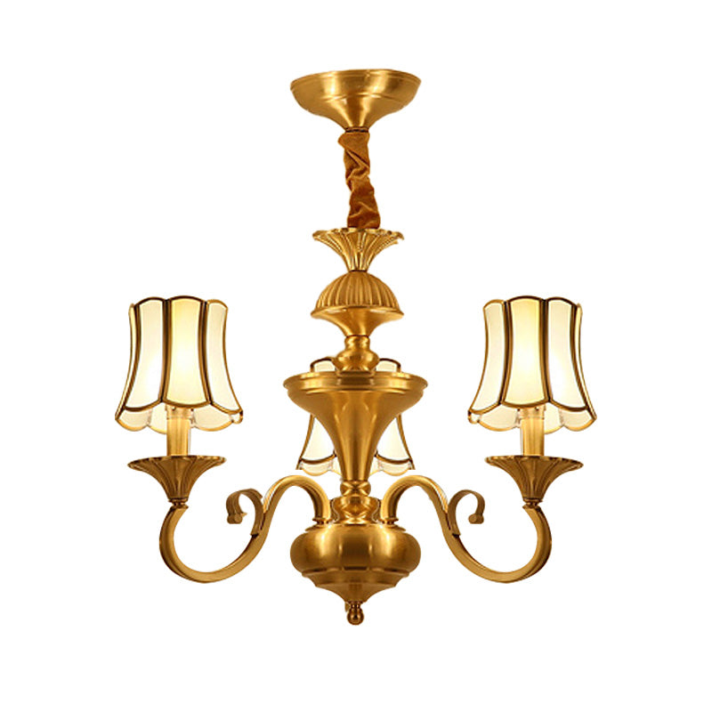 Frosted Glass Gold Pendant Chandelier Flared 3/6 Lights Colonialism Ceiling Hang Fixture for Bedroom