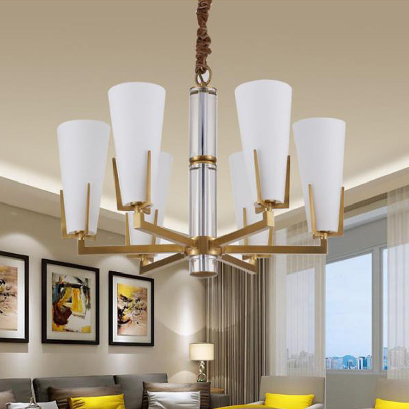Colonial Conical Chandelier Lighting Fixture 6/8 Heads Frosted White Opal Glass Pendant Ceiling Light for Living Room
