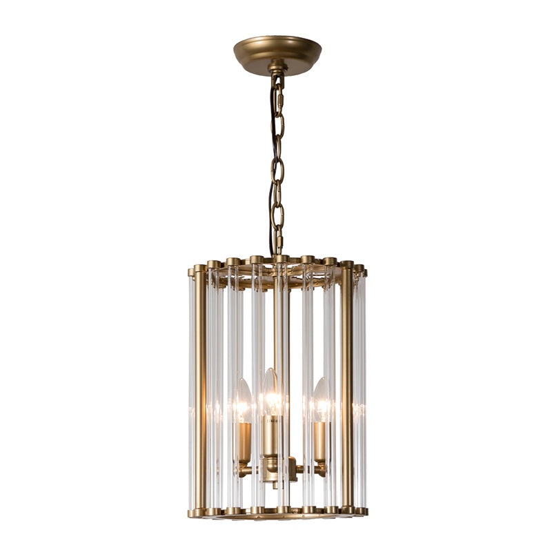 Cylindrical Clear Glass Pendant Chandelier Colonial 3 Bulbs Corridor Hanging Light