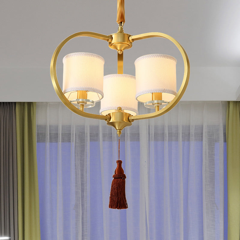 3/6 Lights Dining Room Chandelier Lamp Traditional Brass Ceiling Light with Drum Fabric Shade