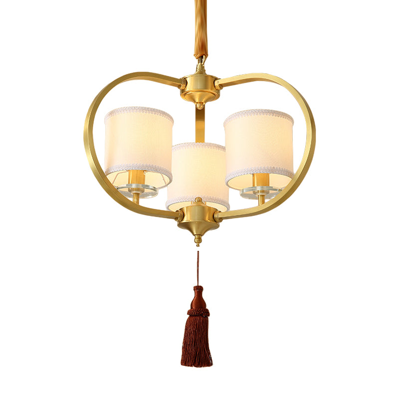 3/6 Lights Dining Room Chandelier Lamp Traditional Brass Ceiling Light with Drum Fabric Shade
