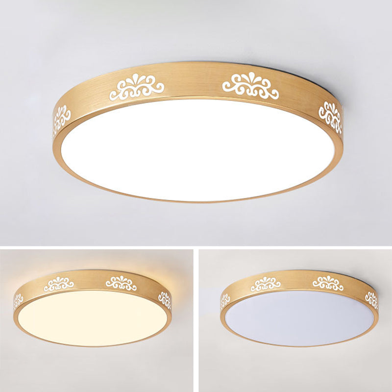 Lámpara redonda de montaje empotrado para sala de estar, lámpara de techo empotrada moderna LED de metal en oro