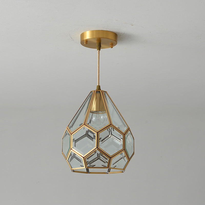 8"/10" Wide 1 Light Pendant Lighting Fixture Diamond Classic Clear Glass Hanging Lamp Kit in Brass