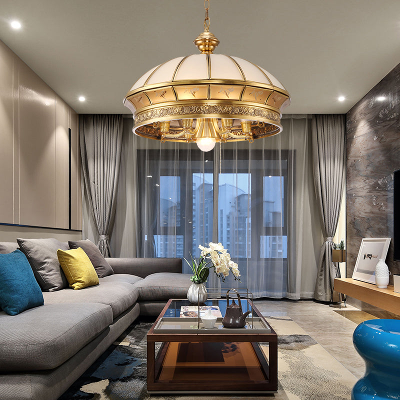 7 luci glassata lampadario in vetro illuminazione in ottone coloniale a cupola kit di luce appesa