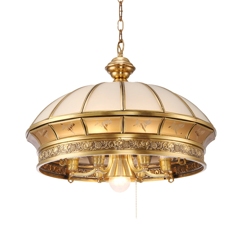 7 luci glassata lampadario in vetro illuminazione in ottone coloniale a cupola kit di luce appesa