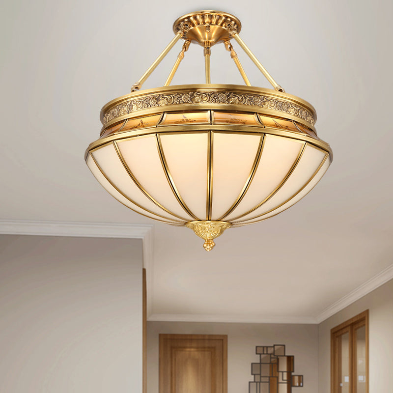 Salon inversé semi-flatter l'éclairage colonial grosé verre 4 lumières plafonnier en laiton
