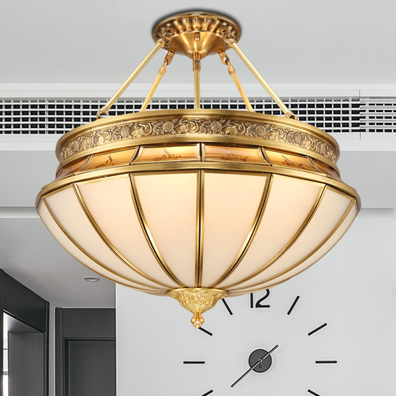 Salon inversé semi-flatter l'éclairage colonial grosé verre 4 lumières plafonnier en laiton