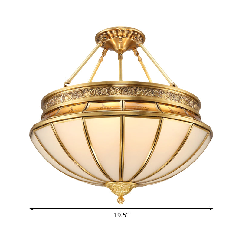 Salon inversé semi-flatter l'éclairage colonial grosé verre 4 lumières plafonnier en laiton