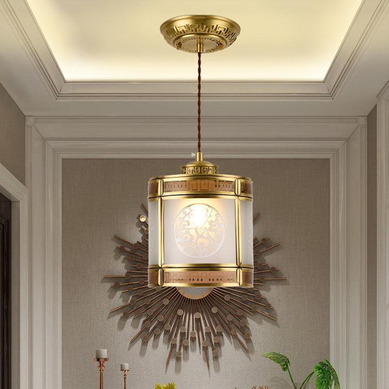 Cylindre le pendentif en verre givré traditionnel 1 Corridor léger plafond suspendu plafond en laiton avec cadre en métal