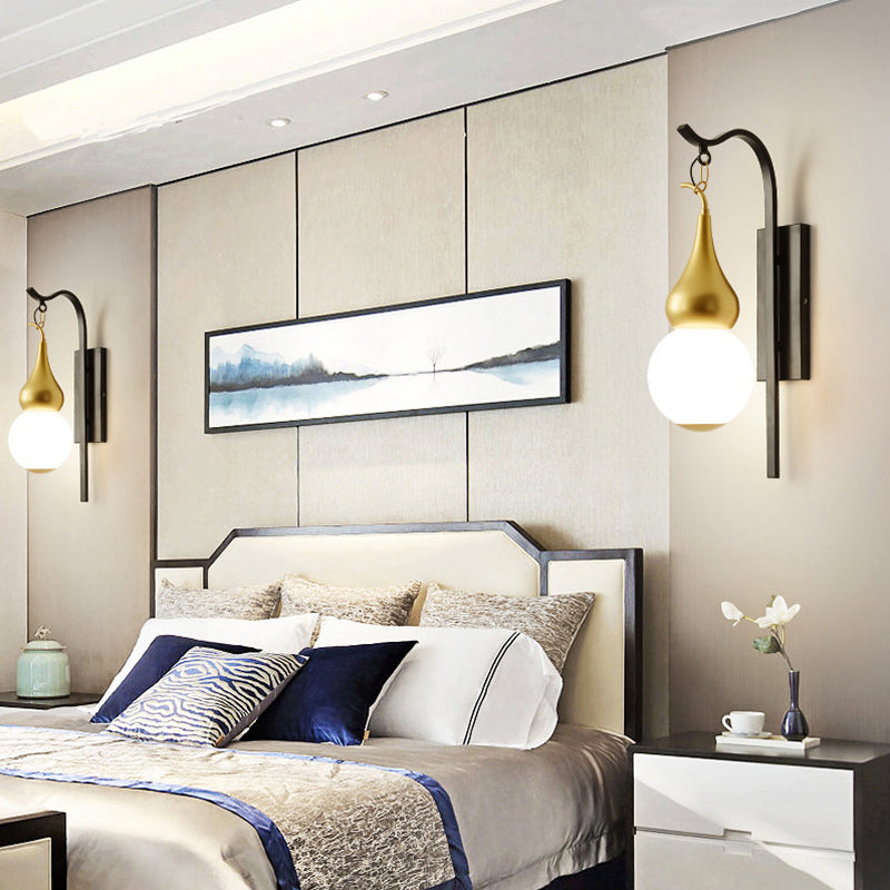 Black 1 Light Wall Mount Light Classic Style Metal Gourd Shaped Sconce for Bedside