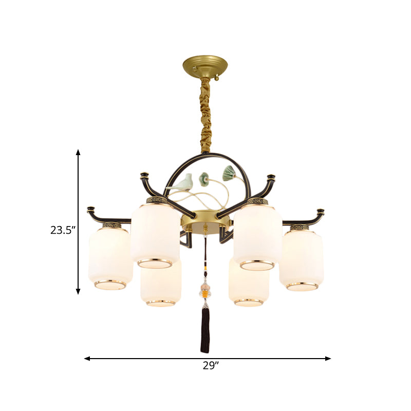 Frosted Glass Black and Gold Ceiling Chandelier Lantern 6/8/10 Lights Traditional Pendulum Light