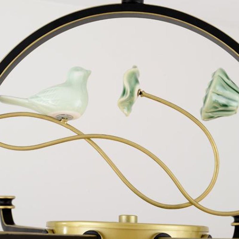 Frosted Glass Black and Gold Ceiling Chandelier Lantern 6/8/10 Lights Traditional Pendulum Light