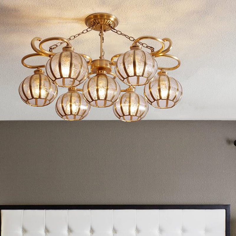 7 teste Globe semi -filo Light tradizionale tradizionale lampada montata in vetro glassata