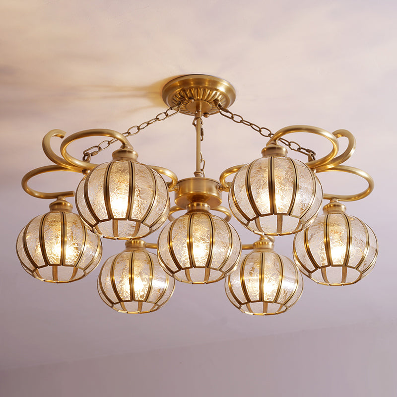 7 teste Globe semi -filo Light tradizionale tradizionale lampada montata in vetro glassata