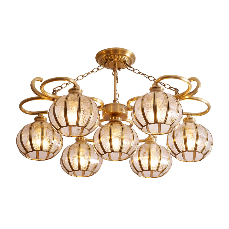 7 teste Globe semi -filo Light tradizionale tradizionale lampada montata in vetro glassata