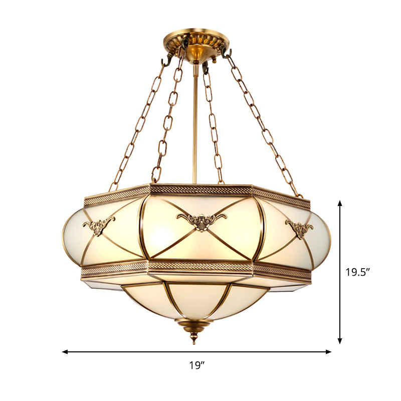 Brass 4 Heads Semi Flush Mount Lighting Traditional White Opal Glass Drum Close to Ceiling Lamp