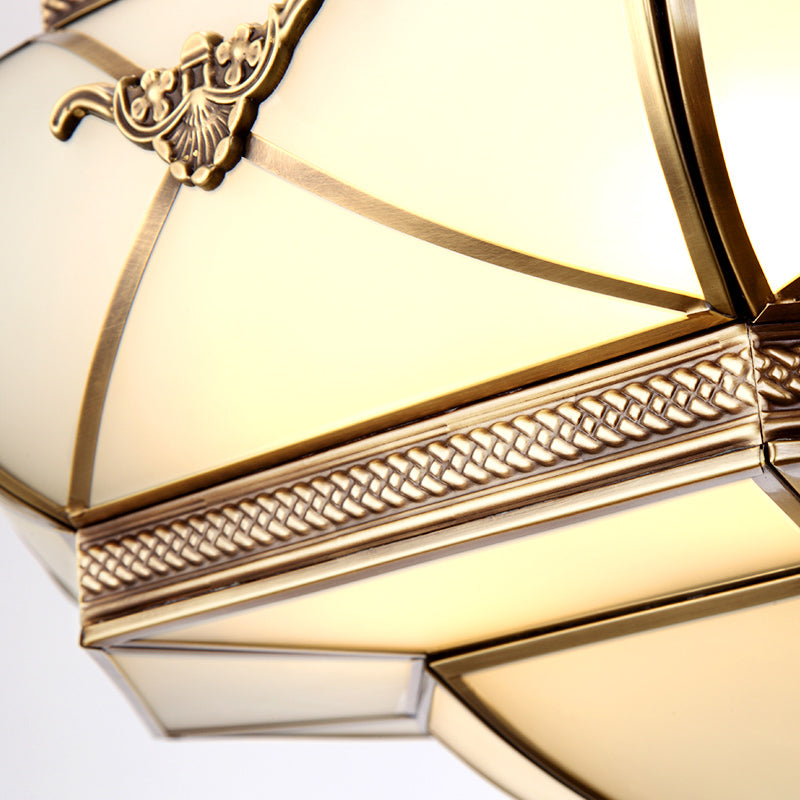 Brass 4 Heads Semi Flush Mount Lighting Traditional White Opal Glass Drum Close to Ceiling Lamp