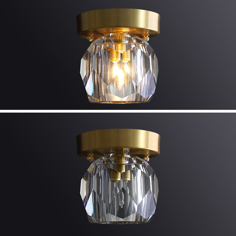 Modern Copper Lamps 1 Head Ceiling Light Glass Lampshade Living Room Flush Mount Lighting