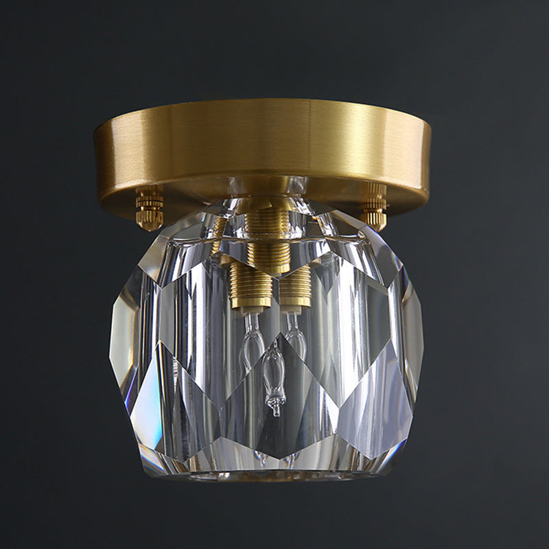 Modern Copper Lamps 1 Head Ceiling Light Glass Lampshade Living Room Flush Mount Lighting