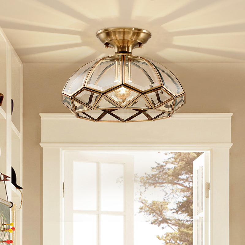 Vintage Flush Mount Ceiling Light Glass Lampshade Brass Hallway Lighting