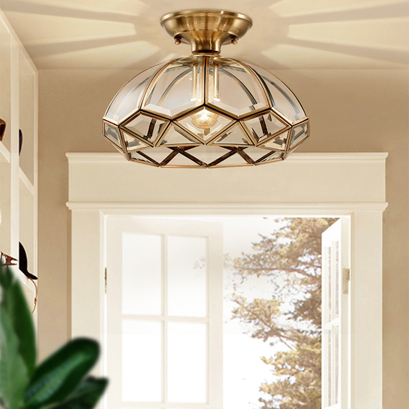 Vintage Flush Mount Ceiling Light Glass Lampshade Brass Hallway Lighting
