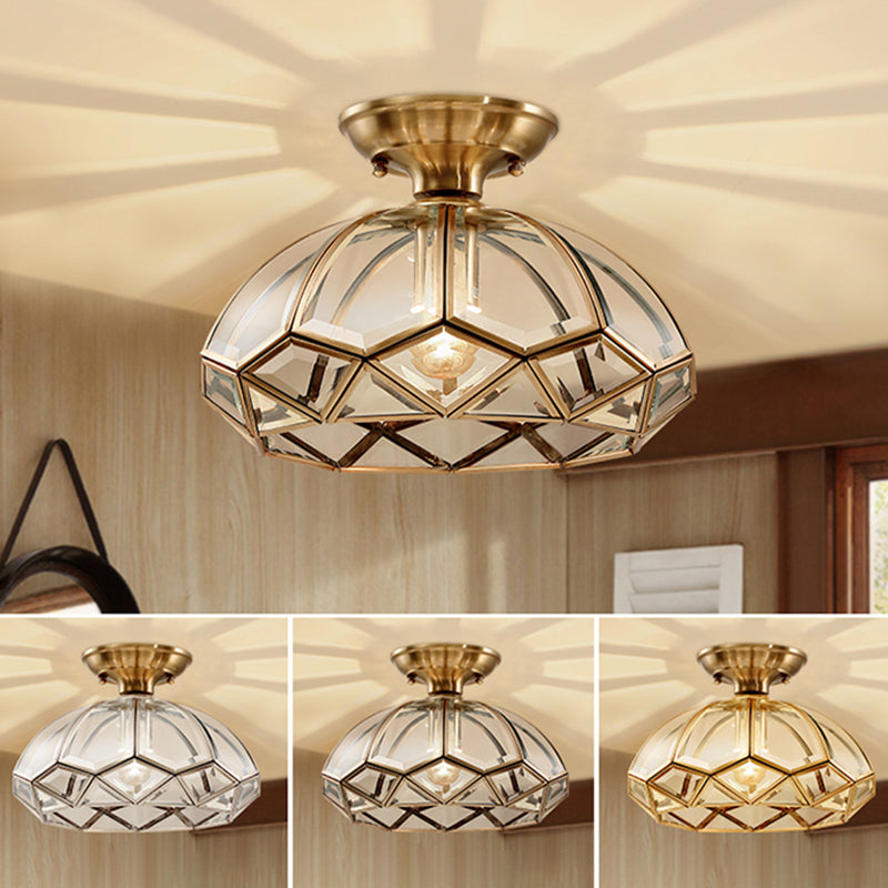 Vintage Flush Mount Ceiling Light Glass Lampshade Brass Hallway Lighting