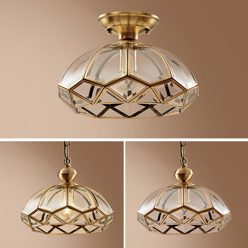 Vintage Flush Mount Ceiling Light Glass Lampshade Brass Hallway Lighting