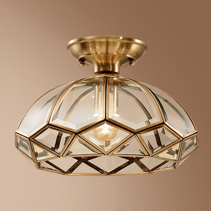 Vintage Flush Mount Ceiling Light Glass Lampshade Brass Hallway Lighting