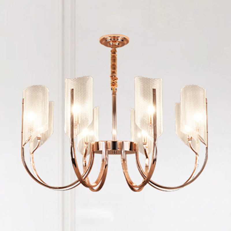 Araña de araña de estilo posmoderno de oro rosa con textura de diamante de brazo de ángulo ajuste de iluminación de sombra acrílica para sala de estar