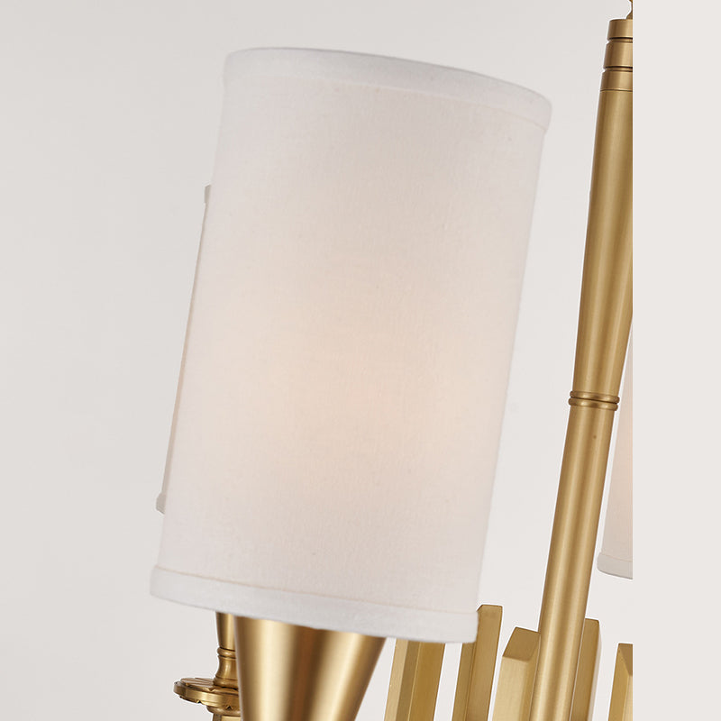 Brass American Traditional Style Chandelier Cylindrical Fabric Shade Dining Room Lighting Fixture with 19.6" Adjustable Suspension Chain