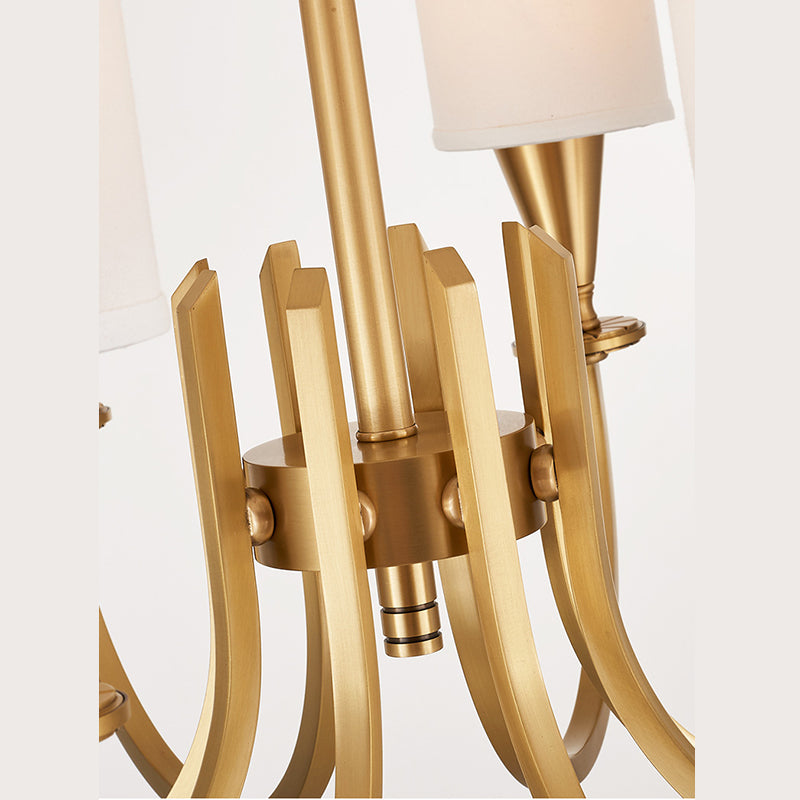 Brass American Traditional Style Chandelier Cylindrical Fabric Shade Dining Room Lighting Fixture with 19.6" Adjustable Suspension Chain