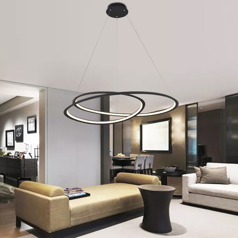 Living Room LED Chandelier Pendant Light Modern Black Chandelier Lighting with Spiral Metal Shade