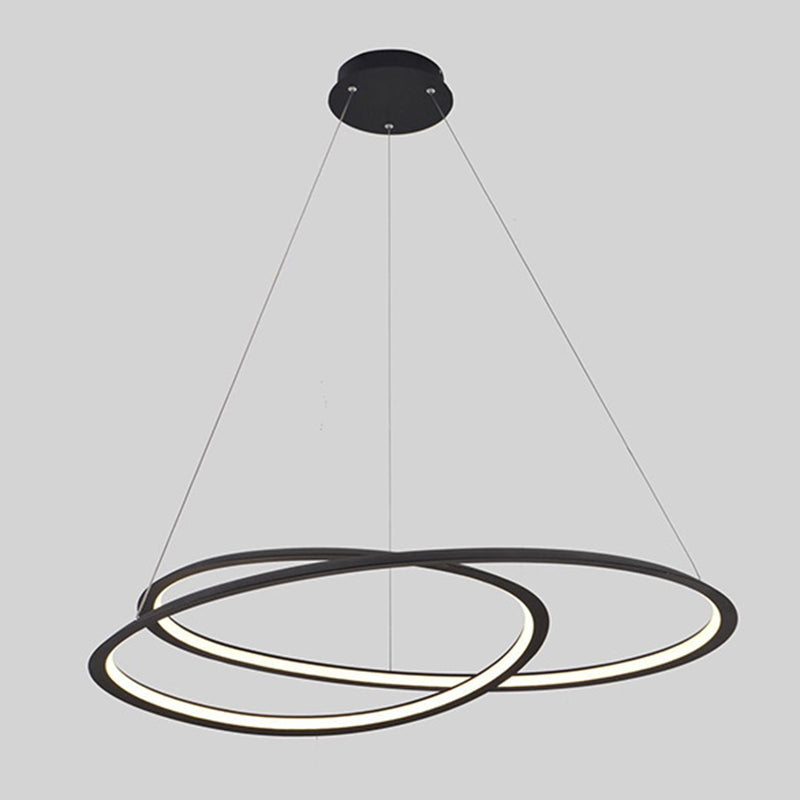 Living Room LED Chandelier Pendant Light Modern Black Chandelier Lighting with Spiral Metal Shade