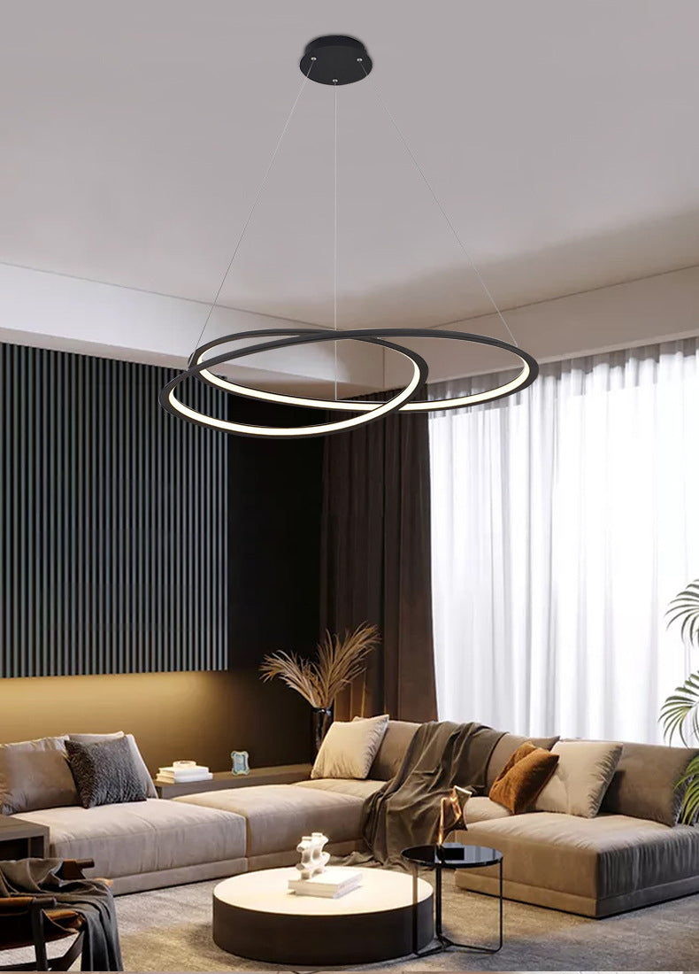 Living Room LED Chandelier Pendant Light Modern Black Chandelier Lighting with Spiral Metal Shade
