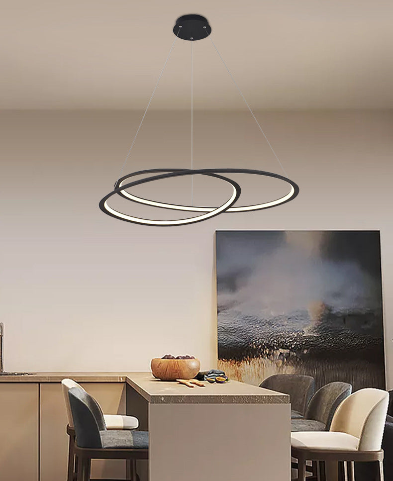Living Room LED Chandelier Pendant Light Modern Black Chandelier Lighting with Spiral Metal Shade