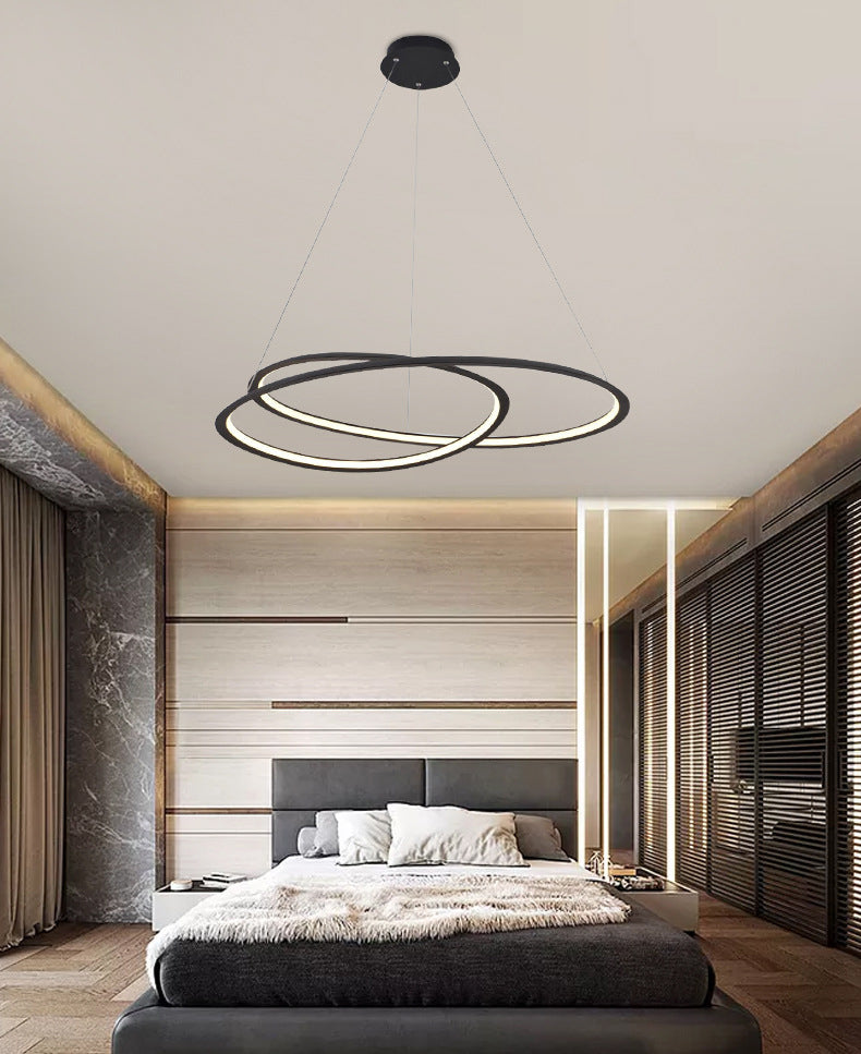 Living Room LED Chandelier Pendant Light Modern Black Chandelier Lighting with Spiral Metal Shade