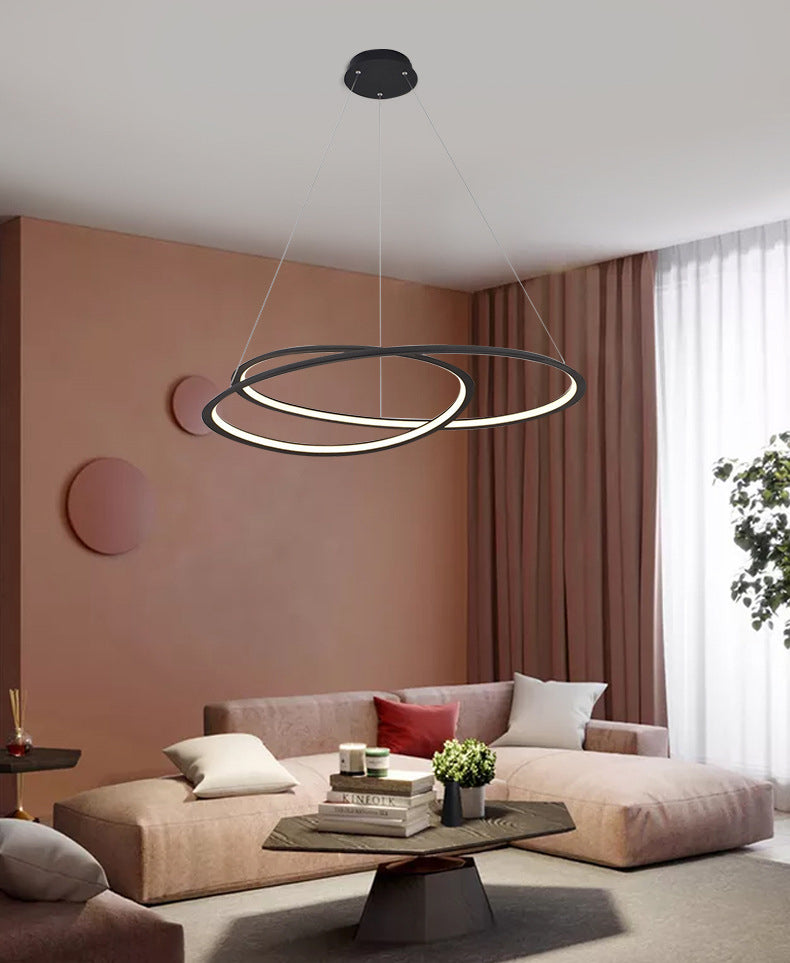Living Room LED Chandelier Pendant Light Modern Black Chandelier Lighting with Spiral Metal Shade